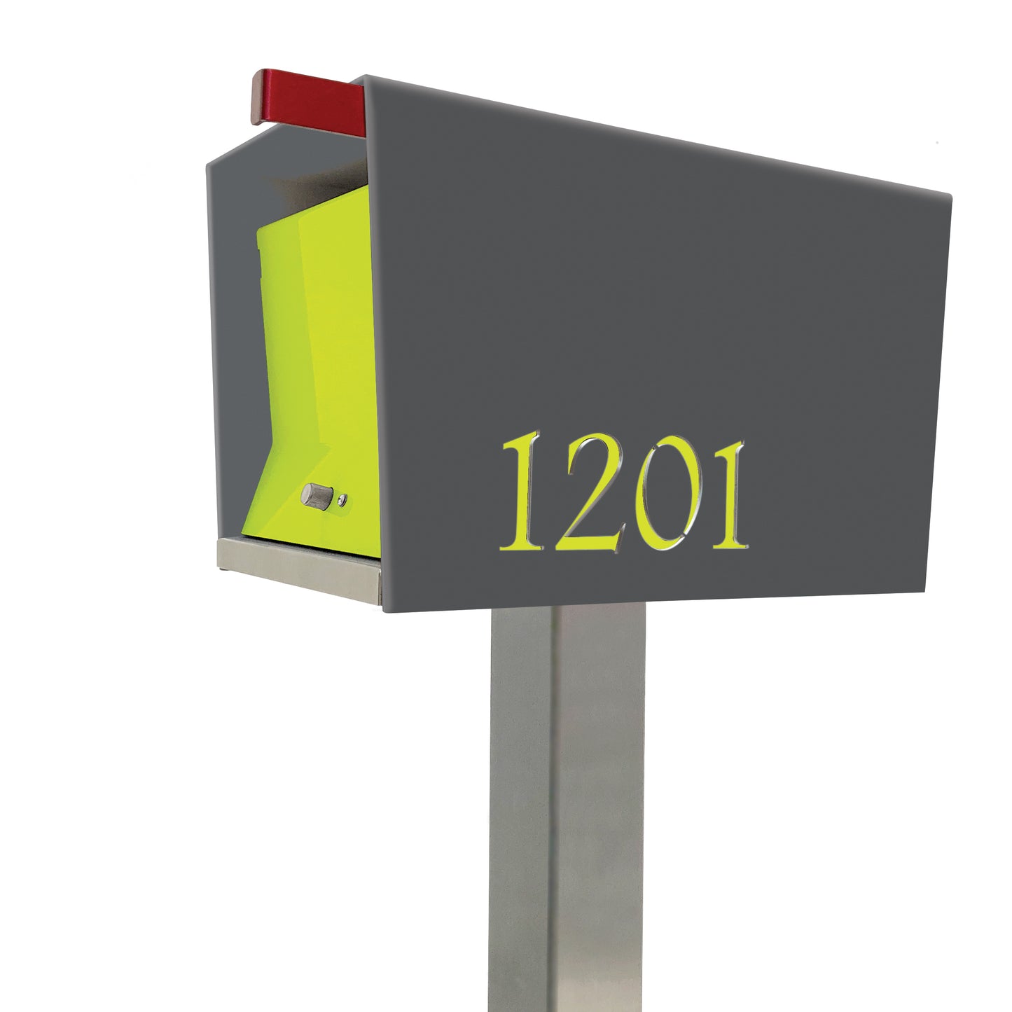 The Original UptownBox in DESIGNER GRAY - Modern Mailbox grey lime