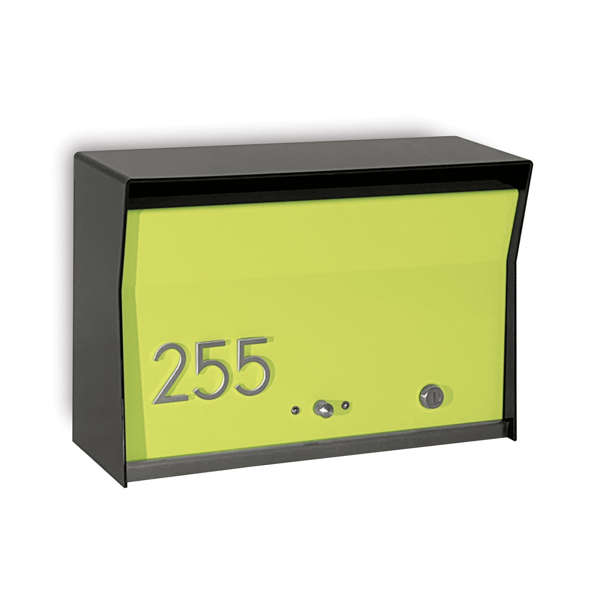RetroBox Locking Wall Mount Mailbox in jet black and lemon lime