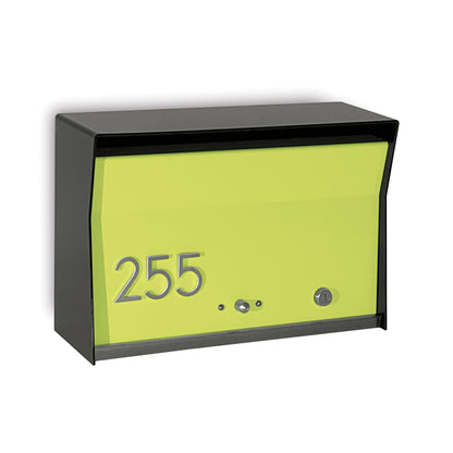 RetroBox Locking Wall Mount Mailbox in jet black and lemon lime