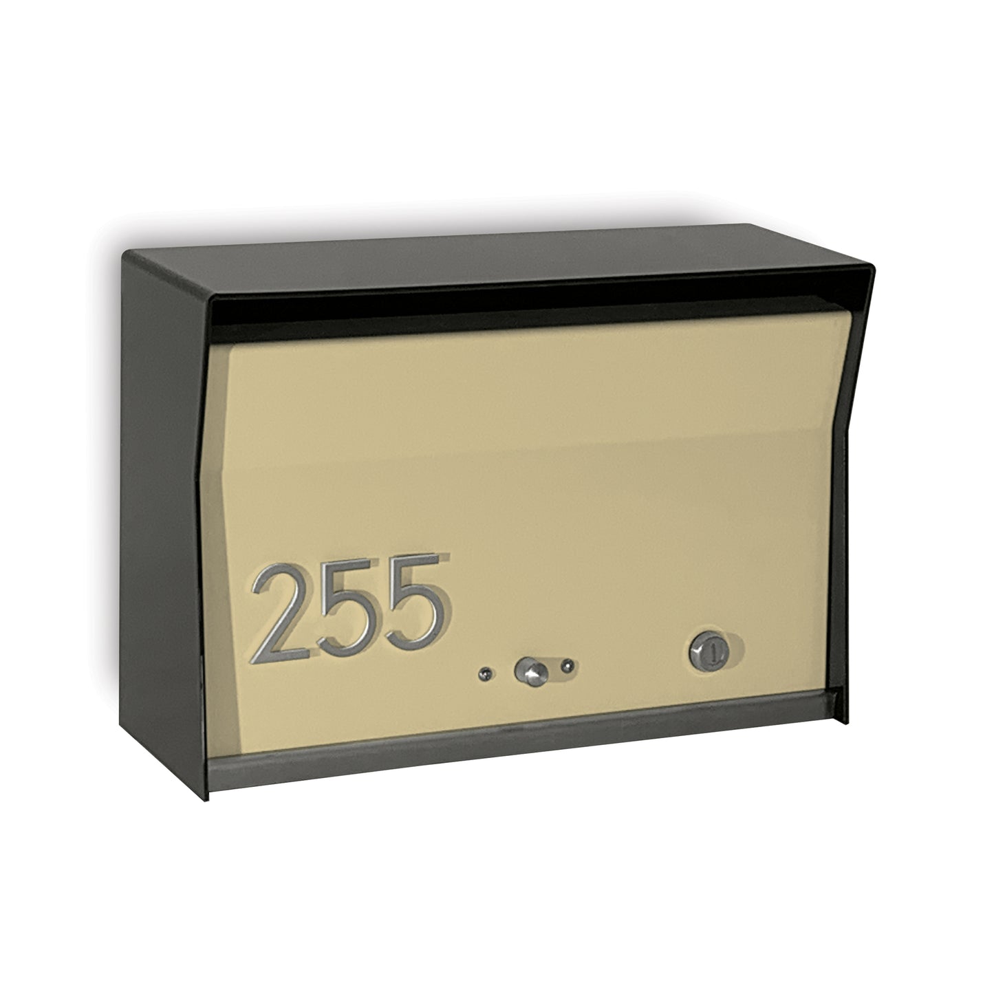 RetroBox Locking Wall Mount Mailbox in jet black and mid-century gold