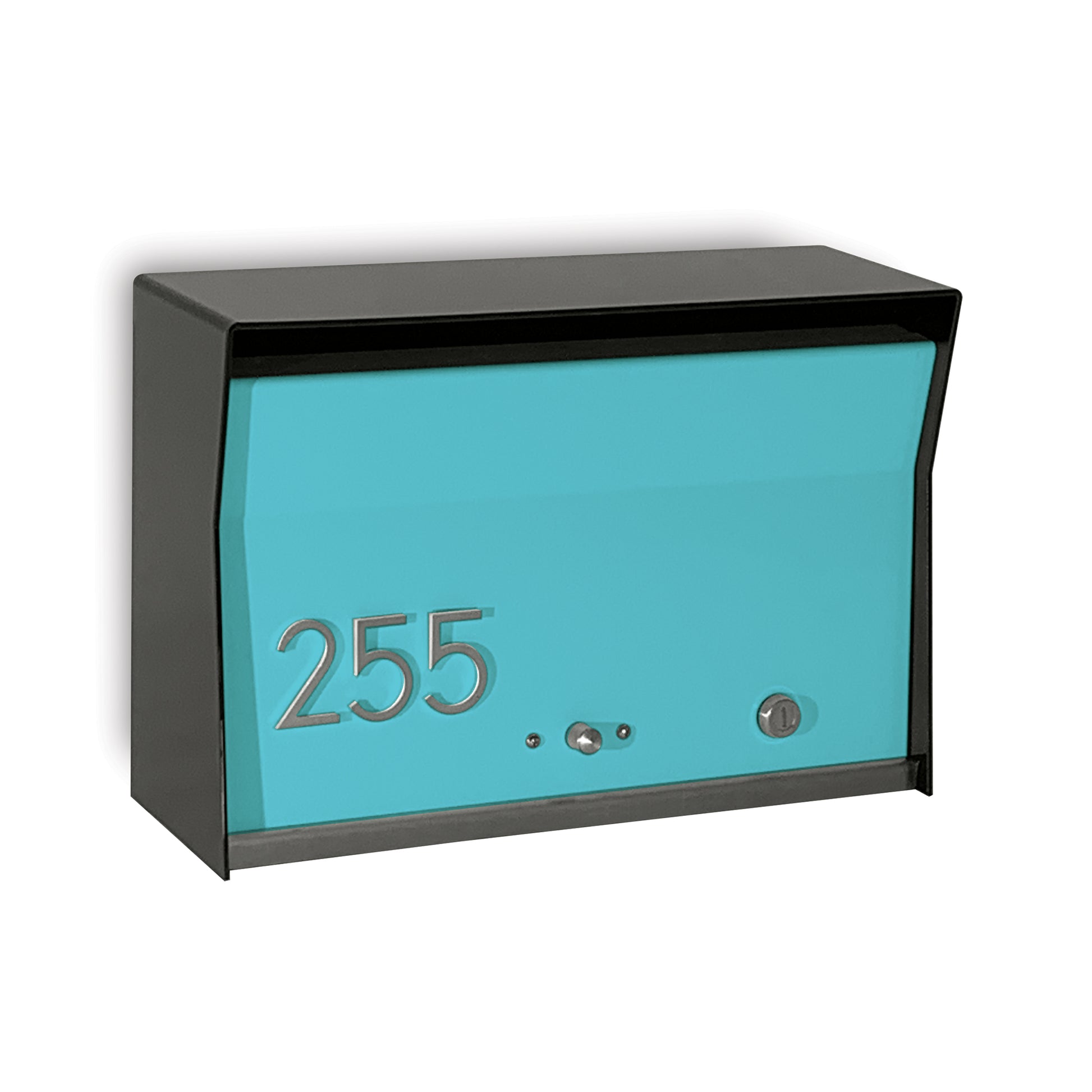 RetroBox Locking Wall Mount Mailbox in jet black and sea foam