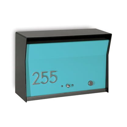 RetroBox Locking Wall Mount Mailbox in jet black and sea foam