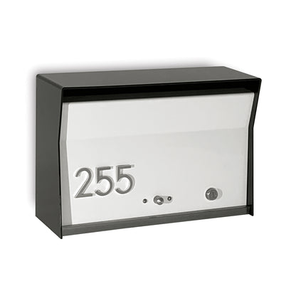 RetroBox Locking Wall Mount Mailbox in jet black and white